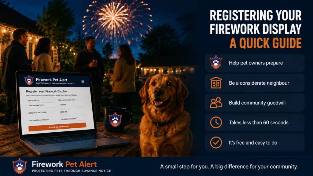 People enjoying a firework display while registering an event on Firework Pet Alert to help local pet owners prepare in advance.